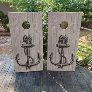 2 WATERPROOF Cornhole Wraps / Pair / CLASSIC Anchor Nautical Decals / Laminated / Easy to Apply / Pair of Cornhole Skins / Beachy / Ocean