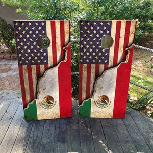 2 WATERPROOF Cornhole Wraps / Pair / US MX Flag Decal / Laminated / Easy to Apply / Pair of Cornhole Skins / Mexico / Party / Custom