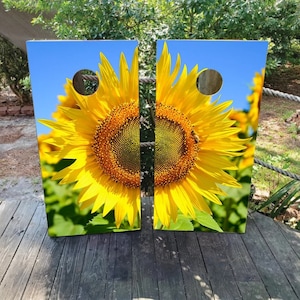 Sunflower Vinyl Laminated Cornhole Board Wraps | Cornhole Decals | Custom | Birthday | Wedding | Gift | Camping | Party | Sticker