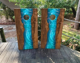 2 WATERPROOF Cornhole Wraps / Pair / Epoxy RIVER Decal! / Laminated / Easy to Apply / Pair of Cornhole Skins / US Flag