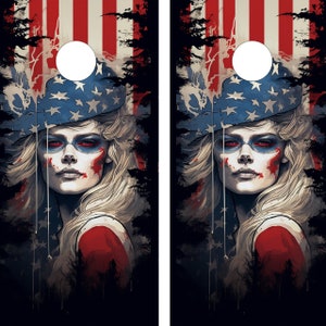 2 envoltórios Cornhole IMPERMEÁVEIS / Par / Mulher Americana / Laminado / Fácil de Aplicar / Par de Peles Cornhole / Impressão Personalizada / Profissional