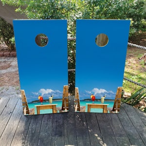 Laid Back Summer Vinyl Laminated Cornhole Board Wraps | Cornhole Decals | Custom | Birthday | Wedding | Gift | Camping | Party | Birthday