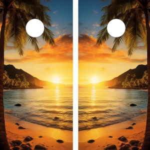 2 WATERPROOF Cornhole Wraps / Pair / Beach Sunset / Laminated / Easy to Apply / Pair of Cornhole Skins / Beachy / Classic / Party