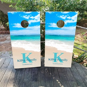 2 WATERPROOF Cornhole Wraps / Pair / CUSTOM Beach THEMED Decals / Laminated / Easy to Apply / Pair of Cornhole Skins / Beachy / Sea Party