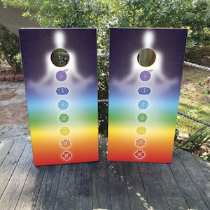 7 Chakras Vinyl Laminated Cornhole Board Wraps | Cornhole Decals | Custom | Birthday | Wedding | Gift | Camping | Party