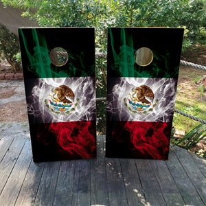 2 WATERPROOF Cornhole Wraps / Pair / MEXICAN Smoke Flag Decal! / Laminated / Easy to Apply / Pair of Cornhole Skins / Pride / Mexico / Print
