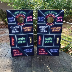 Neon Drinking Game Vinyl Laminated Cornhole Board Wraps | Cornhole Decals
