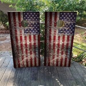 2 envoltórios Cornhole IMPERMEÁVEIS / Par de design de bandeira dos EUA / Decalques / Laminados / Fácil de aplicar / Par de skins Cornhole / Bandeira dos EUA / Patriótico