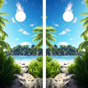 2 WATERPROOF Cornhole Wraps / Pair / Beach Paradise / Laminated / Easy to Apply / Pair of Cornhole Skins / Beachy / Party