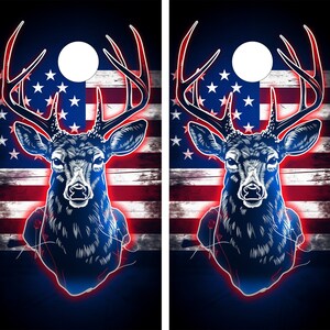 2 WATERPROOF Cornhole Wraps - USA Deer - Laminated / Easy to Apply / Pair of Cornhole Skins / Wild Game / Forest / Professional Cornhole