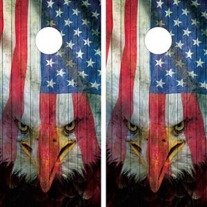 USA Flag Eagle Laminated Cornhole Board Wraps | Cornhole Decals | Custom | Birthday | Wedding | Gift | Camping | Party