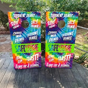 Tie Dye Drinking Game Vinyl Laminated Cornhole Board Wraps | Cornhole Decals | Custom | Birthday | Wedding | Gift | Camping | Party