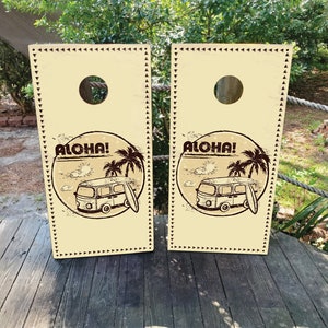 Aloha Surfing Van Vinyl Laminated Cornhole Board Wraps | Cornhole Decals | | Custom | Birthday | Wedding | Gift | Camping | Party | Birthday