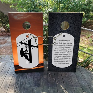 2 WATERPROOF Cornhole Wraps / Pair / Lineman Prayer US Flag Decals! / Laminated / Easy to Apply / Pair of Cornhole Skins / US Flag / usa