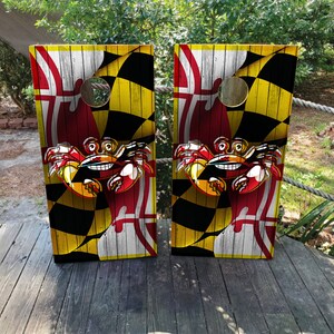 2 WATERPROOF Cornhole Wraps / Pair / MARYLAND Flag Decal / Laminated / Easy to Apply / Pair of Cornhole Skins / Crab / Fishing / Seafood