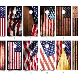 PICK YOUR DESIGN! 2 Waterproof Cornhole Wraps - United States Flag Designs  / Laminated / Easy to Apply / Pair of Cornhole Skins / Gift