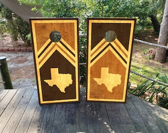 2 WATERPROOF Cornhole Wraps / Pair / Texas WOOD GRAIN Flag Decals! / Laminated / Easy to Apply / Pair of Cornhole Skins / Custom Print