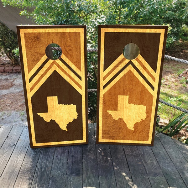2 WATERPROOF Cornhole Wraps / Pair / Texas WOOD GRAIN Flag Decals! / Laminated / Easy to Apply / Pair of Cornhole Skins / Custom Print