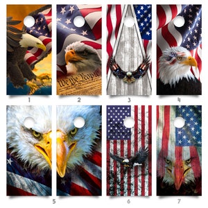 PICK YOUR DESIGN! 2 Waterproof Cornhole Wraps - United States Flag Designs  / Laminated / Easy to Apply / Pair of Cornhole Skins / Gift