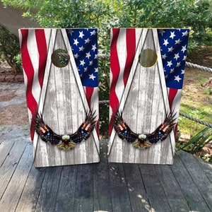 USA Flag Eagle Laminated Cornhole Board Wraps | Cornhole Decals | Custom | Birthday | Wedding | Gift | Camping | Party | Birthday Gift