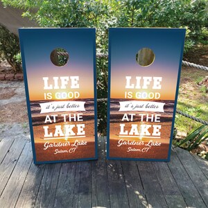 2 WATERPROOF Cornhole Wraps / Pair / Life Is Better At The Lake Decals / Laminated / Easy to Apply / Pair of Cornhole Skins / Vacation