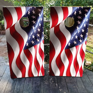 Waving USA Flag Laminated Cornhole Board Wraps | Cornhole Decals