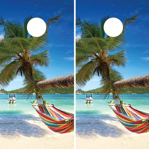 Beach Chillin Hammock Vinyl Laminated Cornhole Board Wraps | Cornhole Decals | Custom | Birthday | Wedding | Gift | Camping | Party