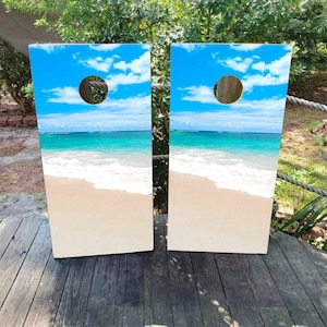 2 WATERPROOF Cornhole Wraps / Pair / Scenic BEACH Decals / Laminated / Easy to Apply / Pair of Cornhole Skins / Beachy / Beach Games / Sand