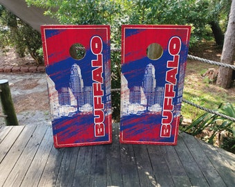 2 WATERPROOF Cornhole Wraps - Buffalo New York Skyline - Laminated / Easy to Apply / Weatherproof / High Quality / Professional Cornhole