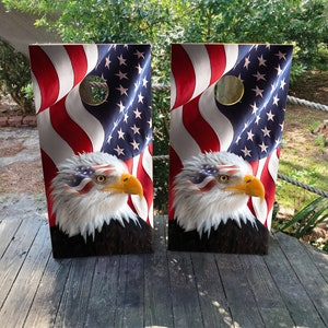 2 WATERPROOF Cornhole Wraps / Pair / USA EAGLE Flag Decals! / Laminated / Easy to Apply / Pair of Cornhole Skins / American Flag / Patriot