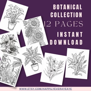 Coloring for Adults, Mindful Coloring, Botanical Coloring, Instant Download, Printable Coloring Pages, Therapeutic Coloring