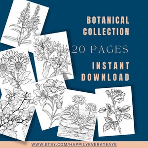 Printable Botanical Coloring Book Pages for Adults, Floral Adult Coloring Pages, Relaxing Coloring Sheets, Instant Download, Nature Coloring