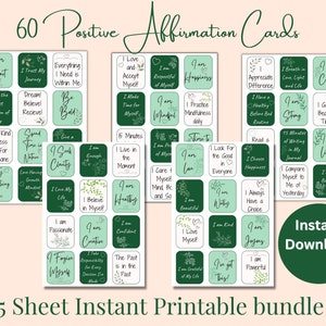 60 cartões de afirmação positiva para autocuidado/amor e manifestação, lei da atração, download digital, folhas para impressão, adesivos para presentes