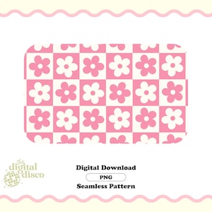 Checkered Seamless Pattern PNG, Flower Pattern, Groovy Pattern, Retro Pattern, Trendy Pattern, Seamless Pattern for fabric, Summer PNG