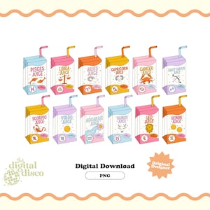 Sternzeichen PNG, Astrologie PNG, Trendy PNG, Retro png, Juice Box png, Zodiac Juice Box Bundle, Sticker Design, T-Shirt Design, Sublimation Design