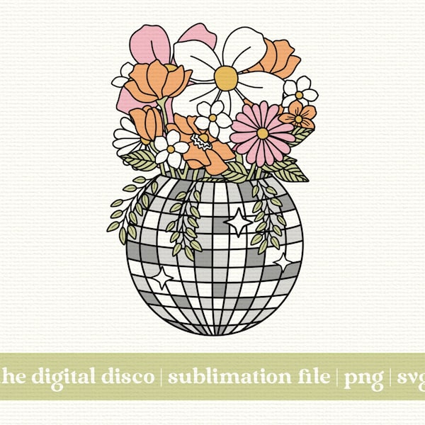 Disco Ball Flower Planter PNG, Sublimation Design / Trendy png svg / Groovy png svg / T-Shirt Design
