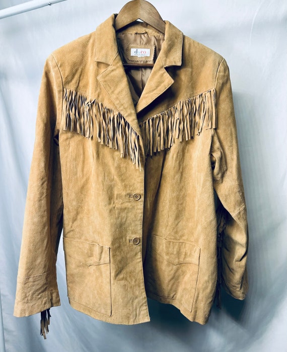 Vintage Denim and Co Leather Fringe Jacket