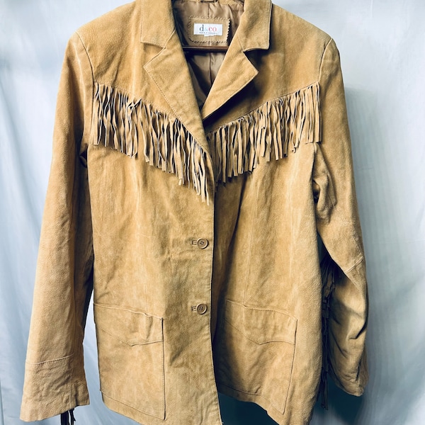 Vintage Denim and Co Leather Fringe Jacket