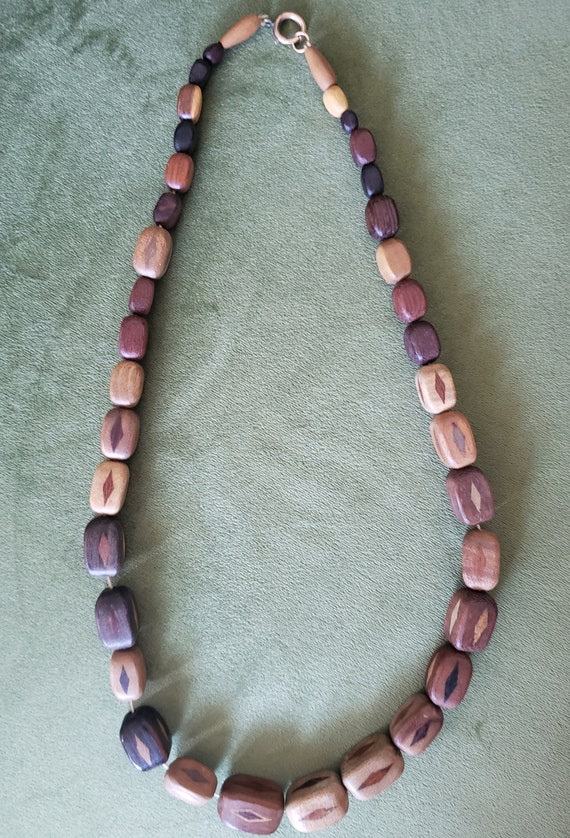 Inlaid Wooden Bead Necklace Gem