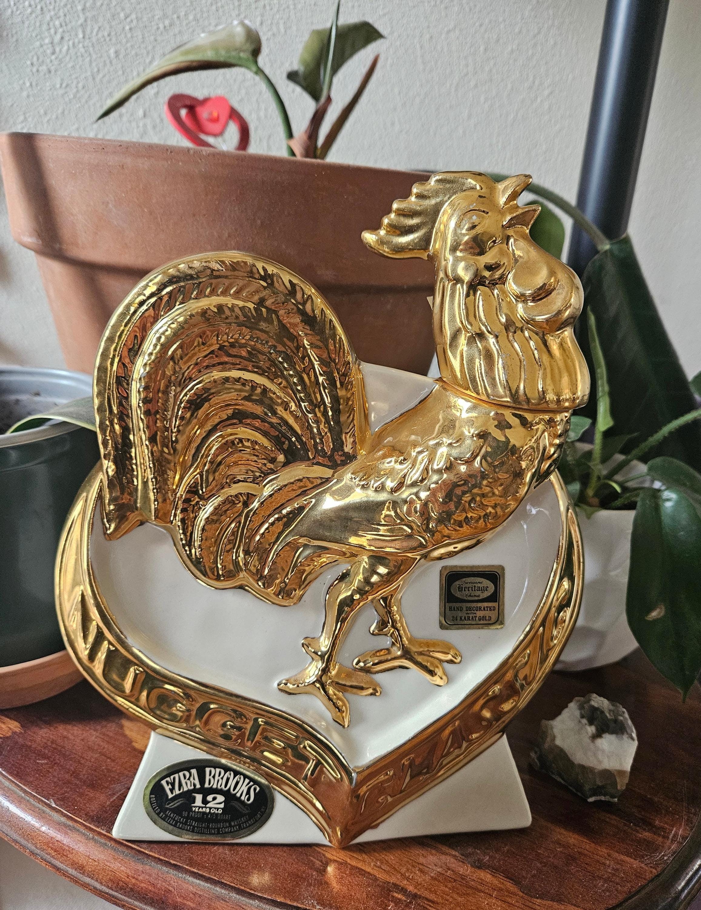 ★マッカム★ヘラ・ヨンゲリウス/貴重なキャンドルホルダー★ Ezra Brooks 1970 Ceramic Rooster 24k Gold Collectable Whiskey