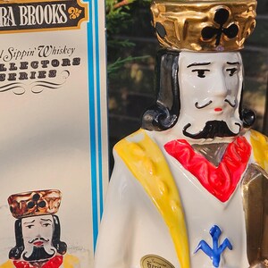 Botella de whisky coleccionable de porcelana Ezra Brooks, Rey de Tréboles, de la serie de naipes de 1969
