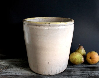 Cream confit pot or Italian sardine jar from Puglia, rustic pottery, large farmhouse vase, wabi sabi decor