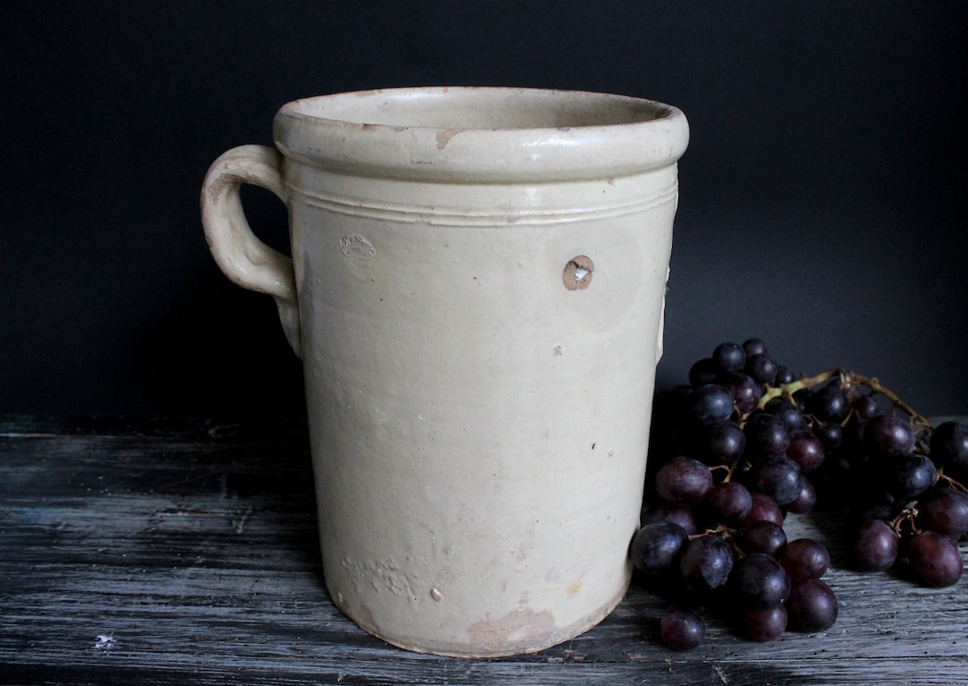 Confit Pot, Italian Sardine Jar, Large Cream Glazed Storage Vase With