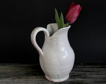 Weißer Krug, Vintage italienischer Terrakotta-Krug, rustikale Keramik-Keramik