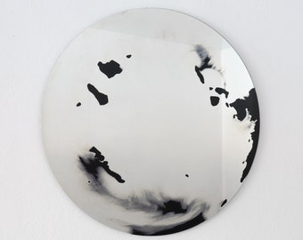 Round mirror Float 80 cm. Handmade silvering, black colour. Minimal wall decoration #b_11