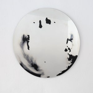 Round mirror Float 80 cm. Handmade silvering, black colour. Minimal wall decoration b_11 image 4