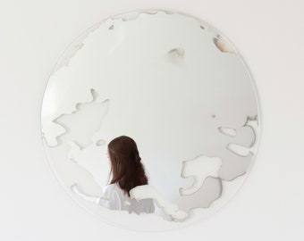Round mirror wall 60 cm Float. Handmade silvering, transparent colour. Eclectic wall decoration #t_12