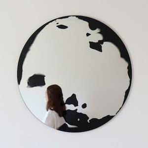 Round mirror wall 60 cm Float. Handmade silvering, black colour. Eclectic wall decoration #b_18 Industrial mirror, wall decoration.