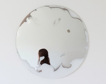 Round mirror wall 60 cm Float. Handmade silvering, white colour. Eclectic wall decoration #w_16 Perfect home gift, livingroom mirror.