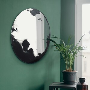 Round mirror Float 80 cm. Handmade silvering, black colour. Minimal wall decoration b_11 image 6